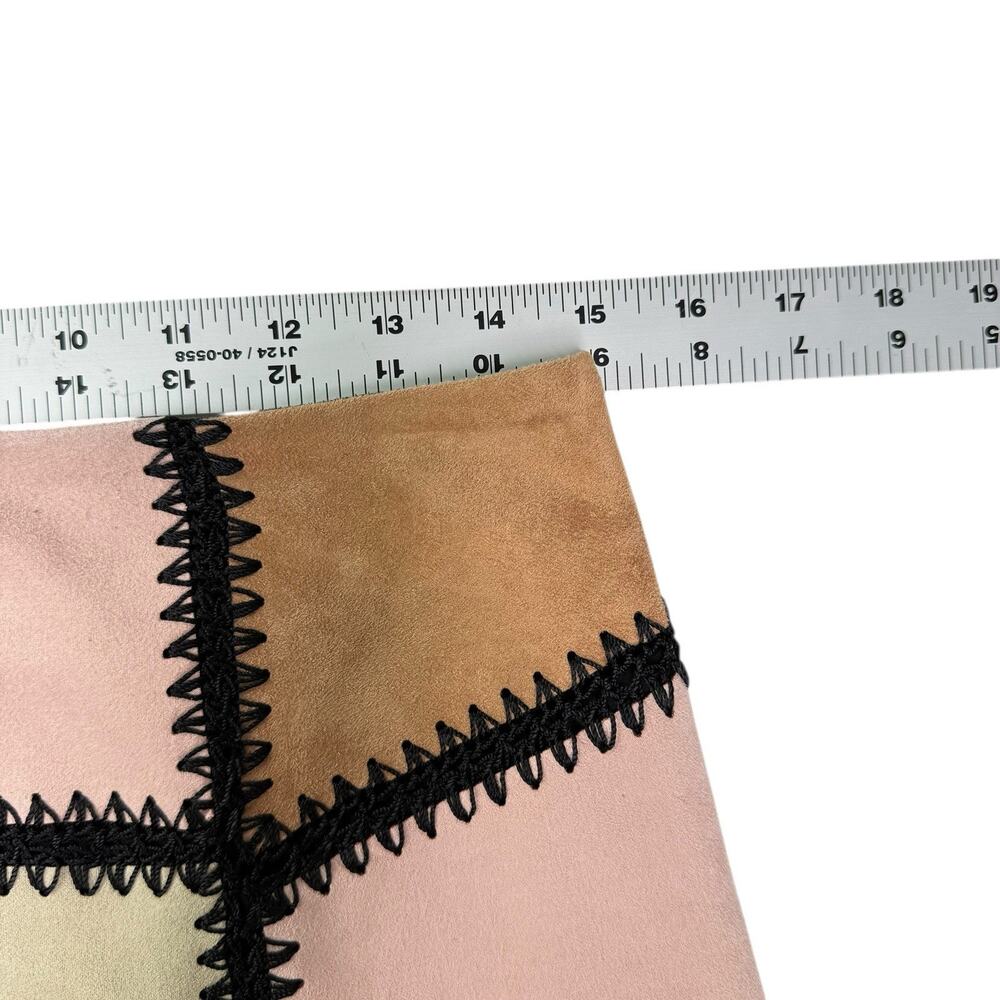 Gianni Bini Faux Suede Patchwork Mini Skirt Med Boho Retro 70s Festival Western - Picture 3 of 10